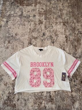 White & Pink Cropped Tee